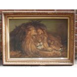 E. Way (late 19th century), Study of a lion and lioness, signed and dated 02, oil on canvas, in
