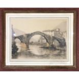 Landscape study entitled 'Pont Sur Le Lot' Depicting the Pont Valentré over the Lot river,