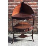 Two various George III mahogany standing corner washstands, one with hinged folding splash-back, (2)