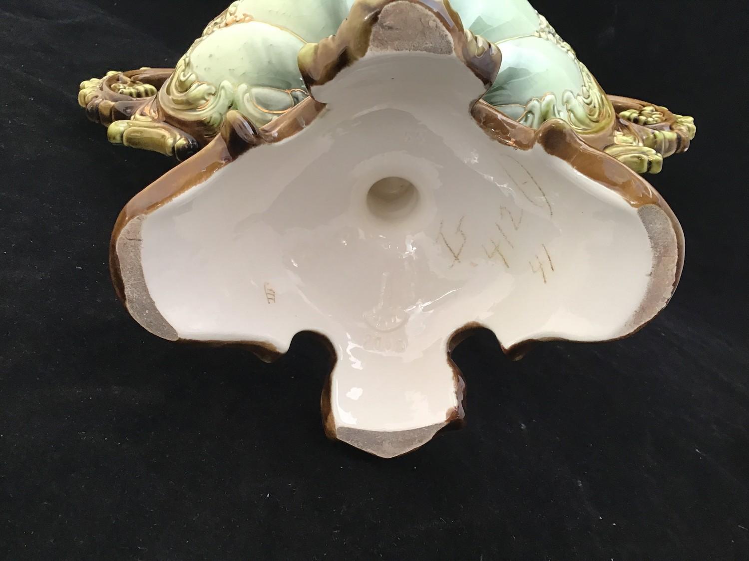 A Wedgwood pottery majolica salad bowl with silver-plated rim and a pair of plated and ceramic - Image 3 of 4