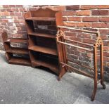 Two various stained walnut cascading open bookcases, together with a five-rung towel rail, (3)