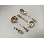 Two Georgian silver sauce ladles by Mary Chawner, together with a Georgian silver table spoon and