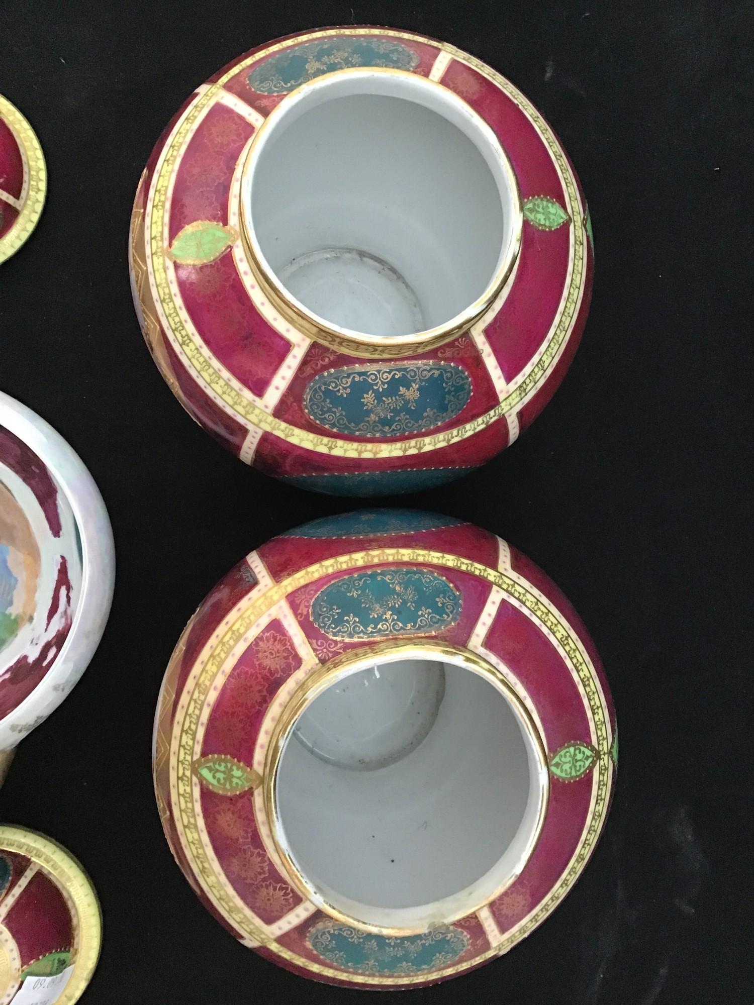 A pair of Royal Vienna porcelain jars with covers, of baluster form, panels painted with classical - Image 2 of 4