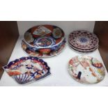 SECTION 7. A large Chinese Imari pattern bowl together with a large Imari plate decorated on both