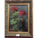 Rose Shearer (20th C), Still life study of Geraniums, signed, oil on canvas, in glazed giltwood