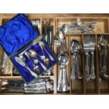 A collection of assorted silver-plated flatware comprising a 12-place Kings pattern set and a