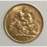 A 1910 22ct gold half-sovereign, gross weight approximately 4g
