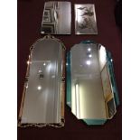 Four 'frameless' art deco style wall mirrors, the largest measuring 102cm long