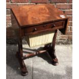 A 19th century flame-mahogany rectangular drop-leaf worktable, with single frieze drawer, inverted