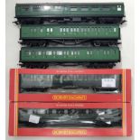 Two boxed Hornby "OO" gauge Railway R.445 SR Brake 3rd Coach (Green) & R.441 SR Composite Coach (