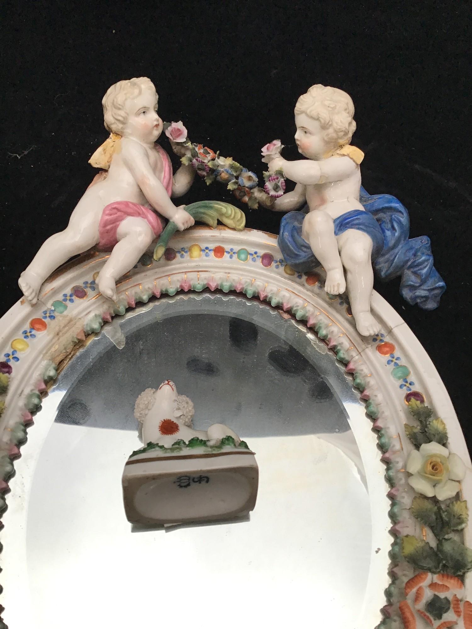 A quantity of ceramics including a Sitzendorf mirror with cherubs atop (af), a small Sitzendorf dog, - Image 2 of 2