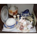SECTION 32. A mixed lot of ceramics including a blue and white cheese dish and cover, a large