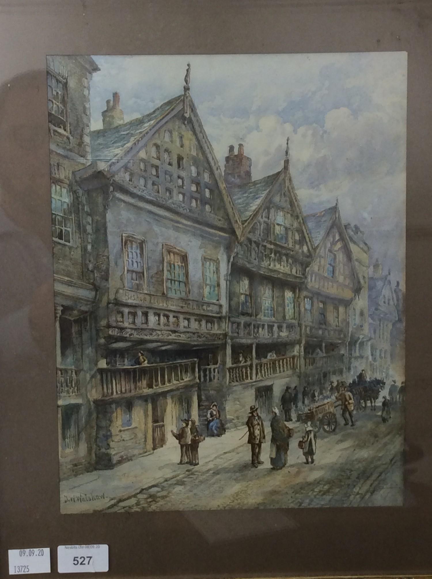 Thomas W. Walshaw (late 19th/ early 20th century), Figures in a street with Tudor buildings, signed,