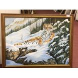 Ainsley (20th century) Three assorted oil studies, one a wildlife landscape with tiger, one a