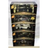 5 boxed die cast Maisto GT Racing scale 1:18 model sports cars including Audi R8R Le Mans,