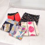 Selection of of scarfs including "Carolina Herrera, silk red gold and black, 'Marc Jacobs' cherry