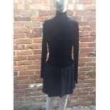 Badgley Mischka black velvet bodysuit dress with high neck and sequinned skirt size 6