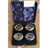 A cased set of four Edwardian silver open table salts, of oval form with vertical panelled sides,
