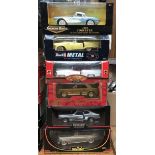 6 boxed die cast scale 1:18 model cars including Ford Thunderbird, Rolls-Royce, Cadillac Eldorado,