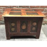An arts and crafts oak and hammered copper twin-handled kindling box / coffer in the Liberty