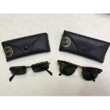 A pair of vintage Ray-Ban RB3016 Clubmaster sunglasses with tortoiseshell and gold coloured frames,