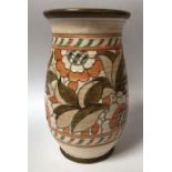 A Charlotte Rhead for Crown Ducal pottery Vase, of horizontal ribbed ovoid form with flared rim,