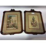 A pair of petit point pictorial panels, worked with chinoiserie figures and a Kestrel, in matching