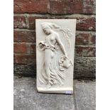A rectangular resin plaque, carved in relief with a classical maiden, 42cm tall