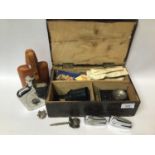 Mixed collectables including two hip flasks, a small propelling pencil with some silver six-