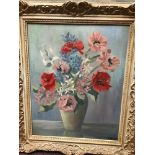 Still life study of flowers in a vase, signed, A Hanis' In carved frame, 50 x 40cm, together with an