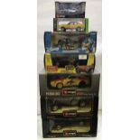 7 boxed Burago die cast model cars including 3 x scale 1:18 Dodge Viper GTS Coupe, Porsche 911