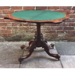 A Victorian burr-walnut folding card table of serpentine outline, raised on blind-fret carved