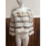 WITHDRAWN: Ladies striped cream, brown and orange short fur jacket, makers name 'Carmen Marc