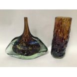 A Mdina glass fish vase in browns and greens, designed by Michael Harris, signed and dated to the