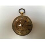 An 18ct gold open-face pocket watch, the gilt dial with Roman numerals denoting hours and subsidiary