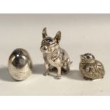 A .925 standard hollow-cast figure of a seated French Bulldog, together with A Victorian silver