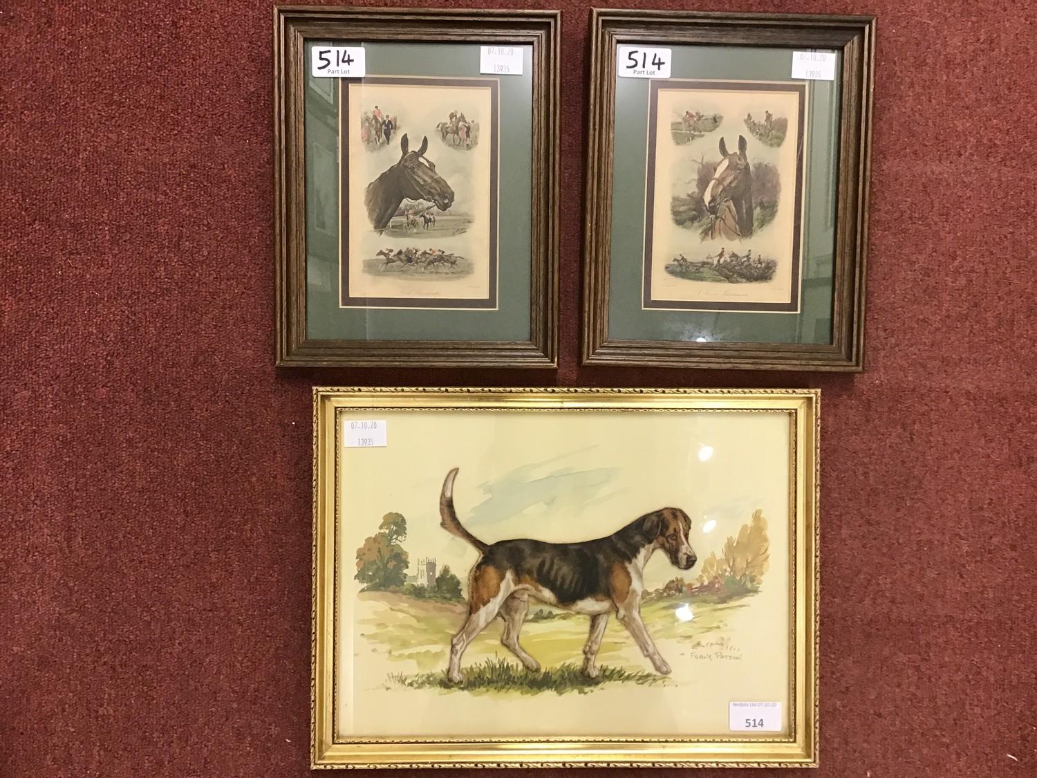 Watercolour study of a dog on card laid to paper, with country landscape background, signed Frank