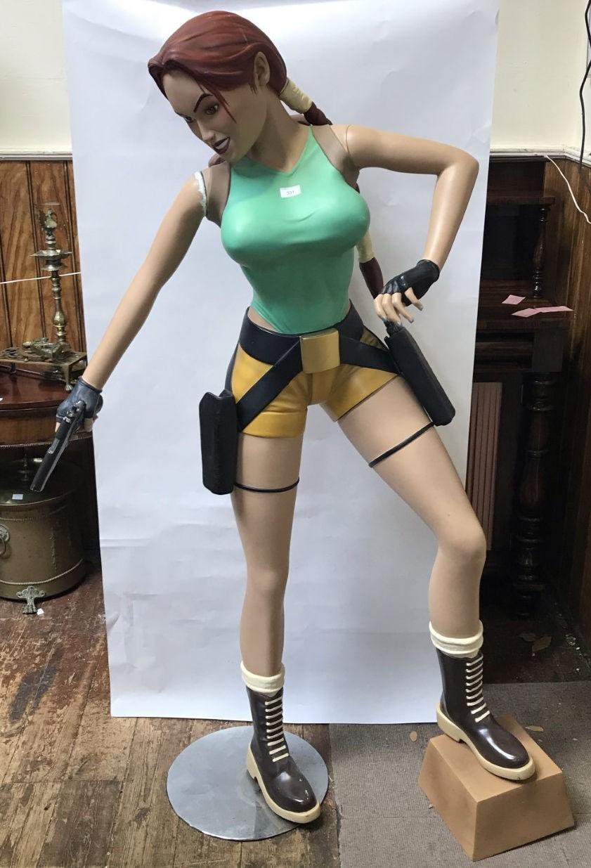 Life size mannequin of Lara Croft from the game and film Tomb Raider, Angelina Jolie style