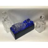 A Royal Scot Crystal cut glass decanter in presentation box, together with two further cut glass