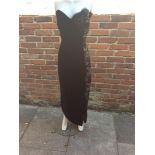 Vintage 'Victor Costa' black velvet strapless dress with lace made for Saks Fifth Avenue, size 12
