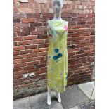 Vintage 'Christian Lacroix' green silk floral dress, some marks on the front of the dress