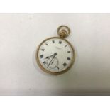 A 9ct gold cased open-face pocket watch by J. W. Benson, the white enamel dial with Roman numerals