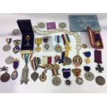 A collection of Club and Society medals, jewels and badges, including silver, metal, gilt and enamel