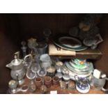A mixed lot of silver-plated items together with some glassware and ceramics etc.