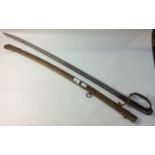 A 19th century artillery officer's sword, with 32.25"-inch curved blade with full-length wide