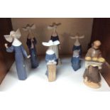 SECTION 19. Five various Lladro porcelain nuns together with a Lladro Monk 'Our Daily Bread no.