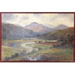 Henry Robinson Hall (1857-1927), 'The Duddon Valley from Greety Gate,' valley river landscape with