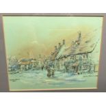 Annette Franklin, street scene in Leonard Stanley, signed pen, ink and pastel, signed, 19 x 24cm,