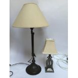 An arts and crafts style adjustable table lamp with hammered bronzed base, 45cm high, together