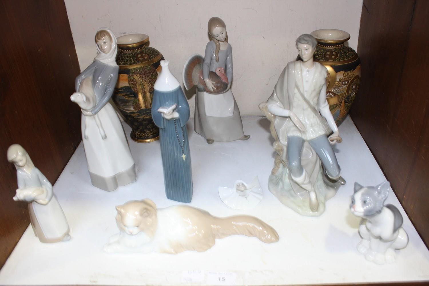 SECTION 15. Six Lladro porcelain figures including girl with turkey, girl with lamb, seated